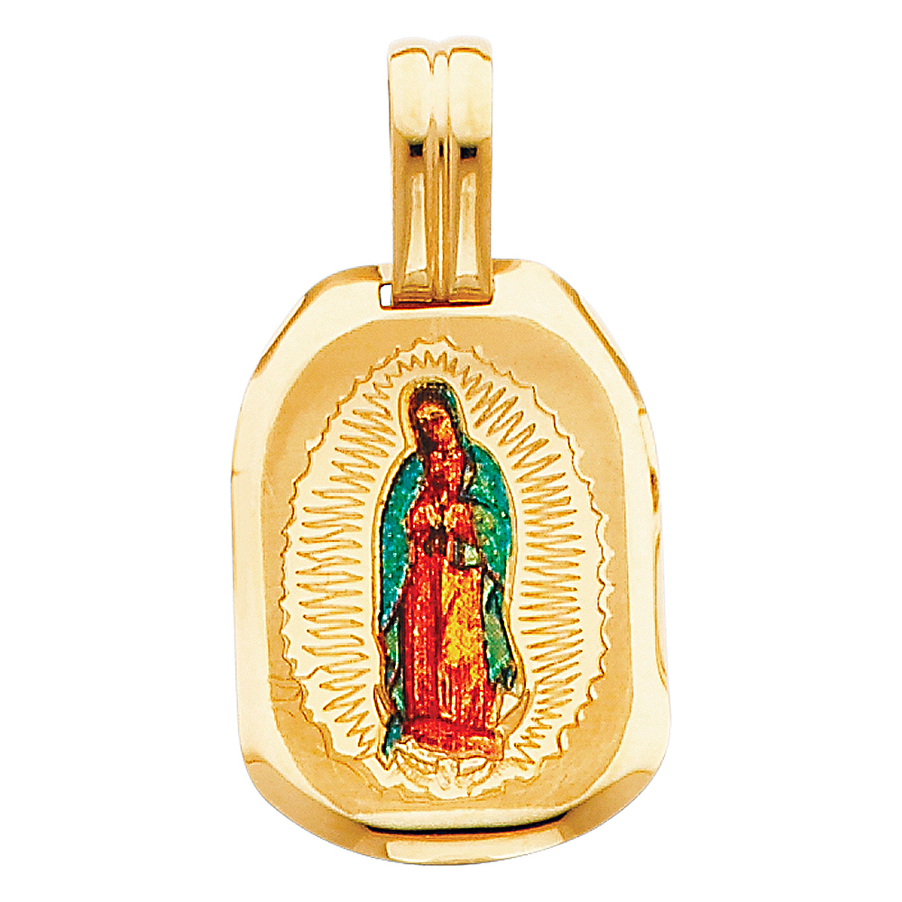 14K Yellow Gold Small Virgen De Guadalupe Picture Charm Pendant